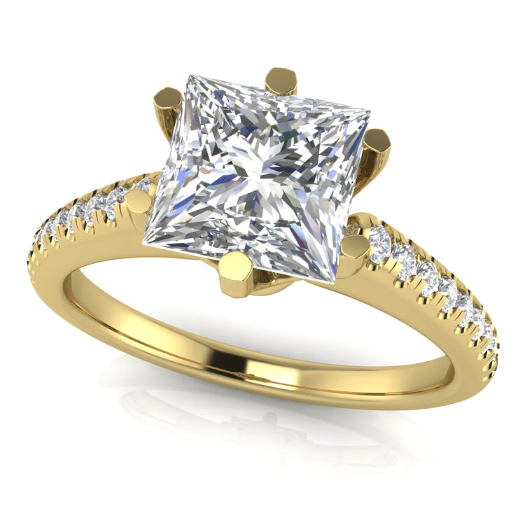 French Pave Princess Cut Moissanite Engagement Ring