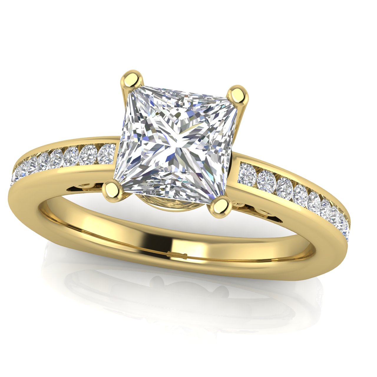 Euro Channel Set Princess Cut Moissanite Engagement Ring