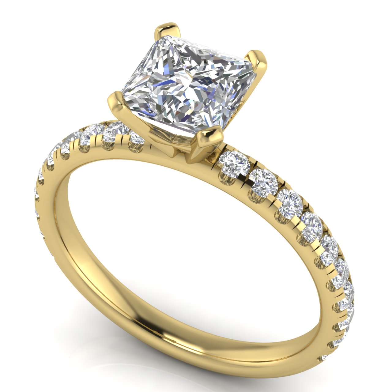 Classic Pave Princess Cut Lab Diamond Engagement Ring