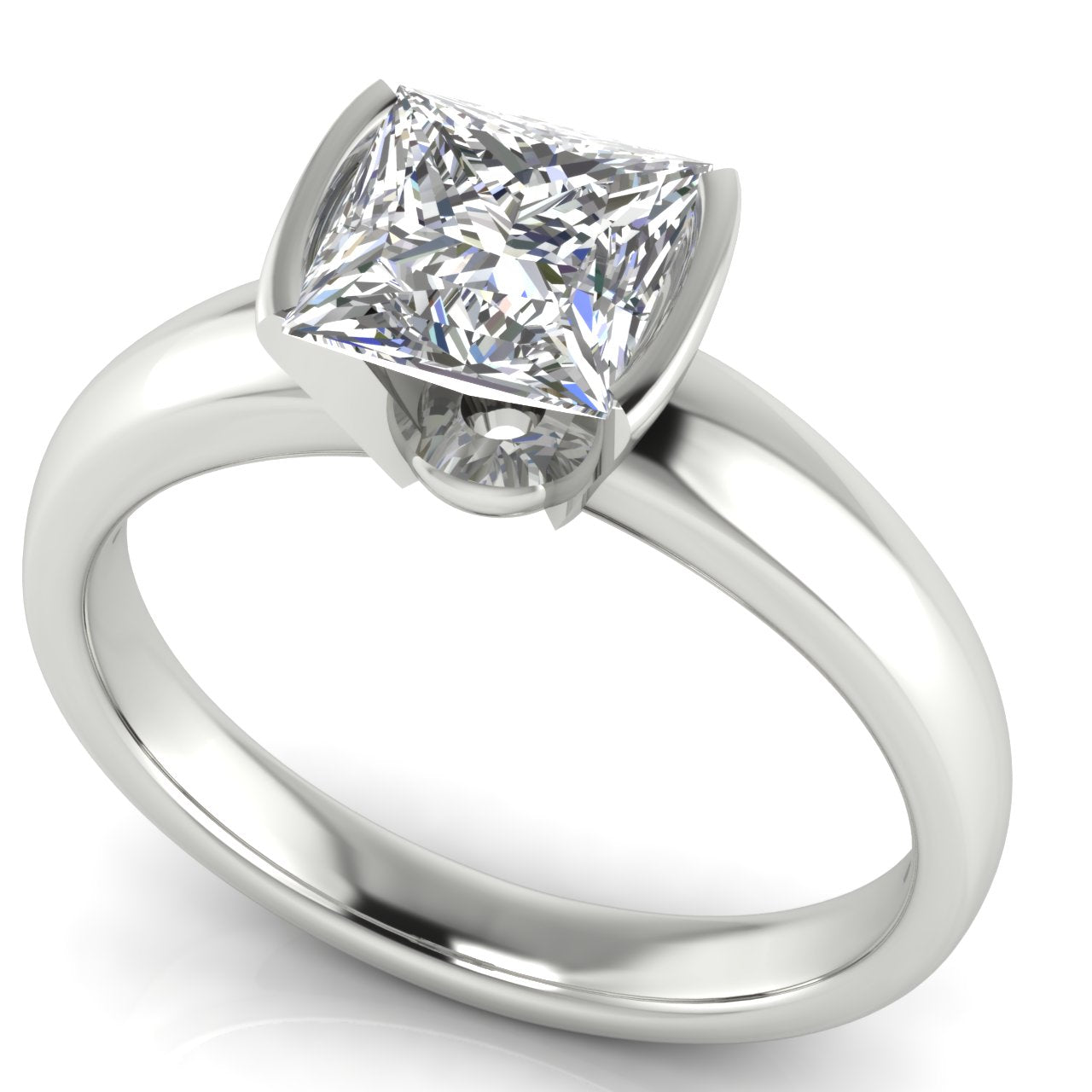 Half Bazel Floating Princess Cut Moissanite Engagement Ring