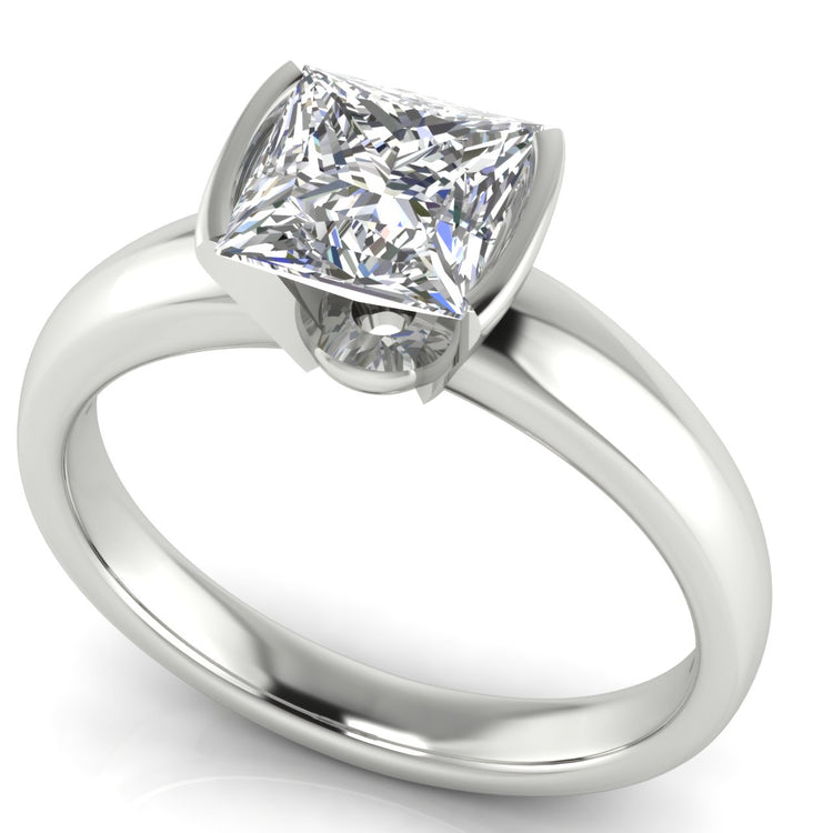 Half Bazel Floating Princess Cut Moissanite Engagement Ring