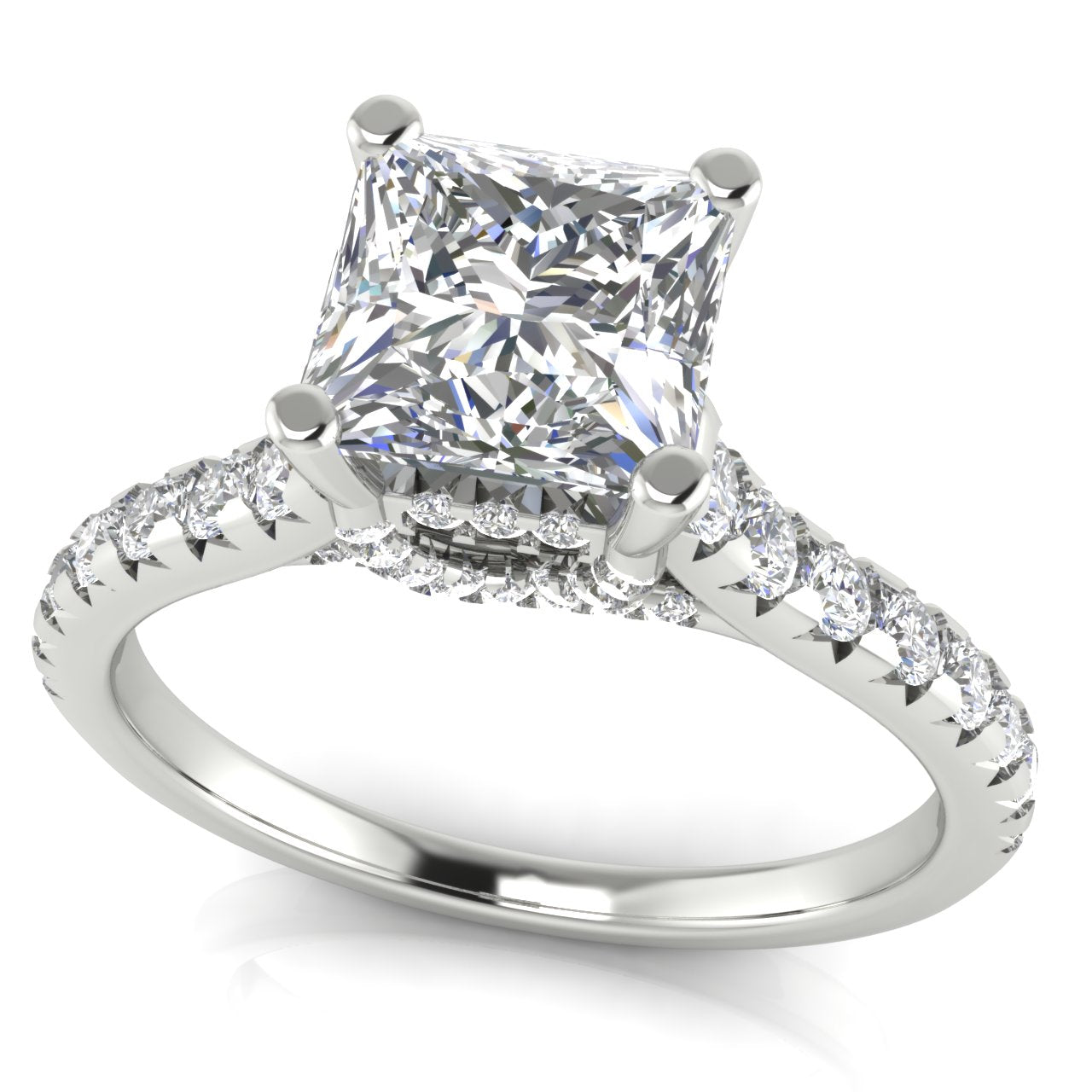 Bridge Pave Princess Cut Lab Diamond Engagement Ring