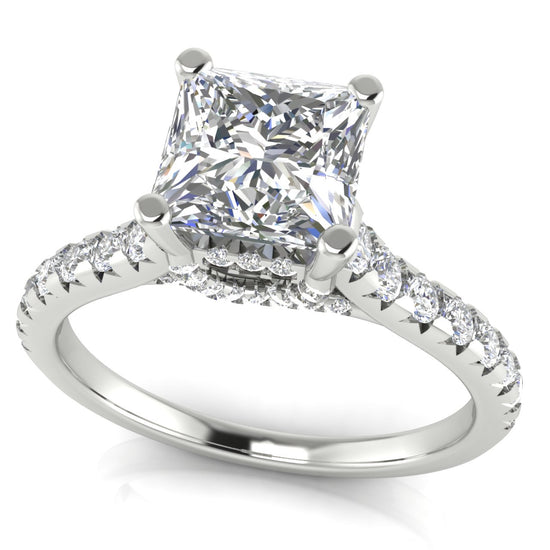 Bridge Pave Princess Cut Lab Diamond Engagement Ring