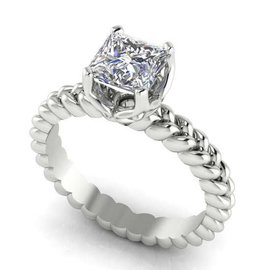 Rope Band Princess Cut Lab Diamond Engagement Ring