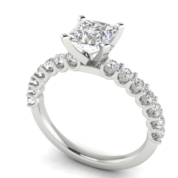 U Prong Pave Princess Cut Moissanite Engagement Ring