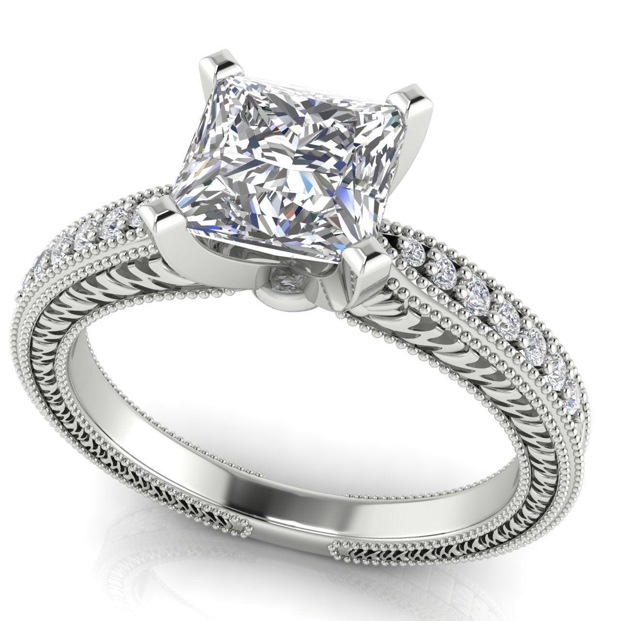 Tapered Vintage Inspired Princess Cut Moissanite Engagement Ring