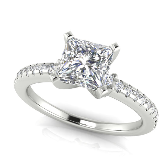 Floating Shoulder Princess Cut Moissanite Engagement Ring