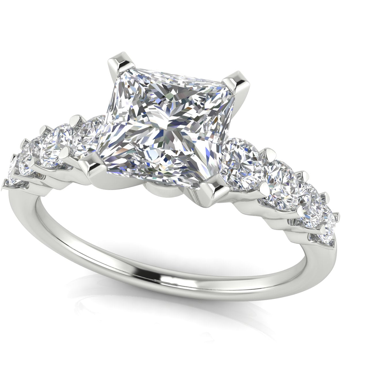 Graduated Pave Princess Cut Moissanite Engagement Ring