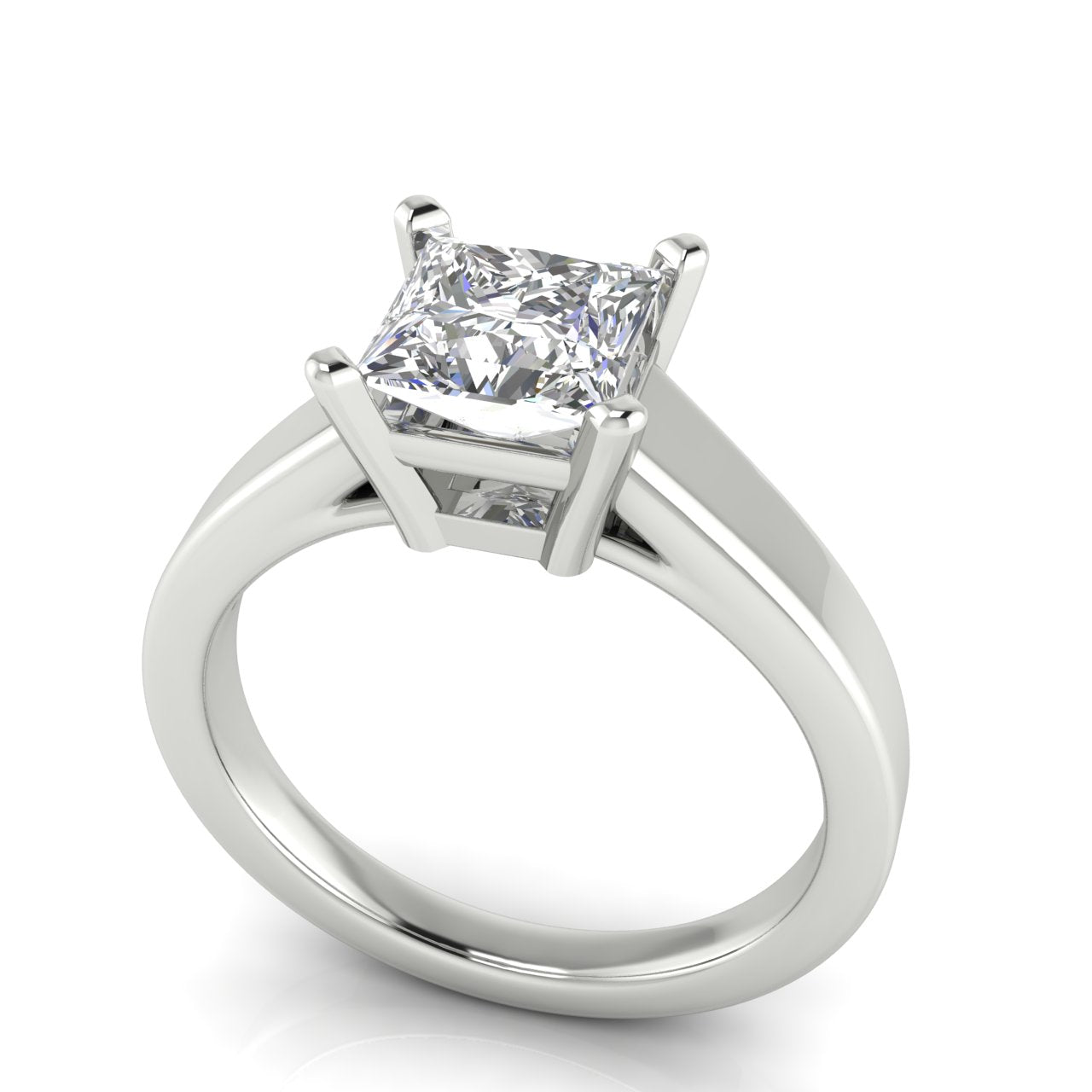 Wide Band Cathedral Princess Cut Moissanite Engagement Ring