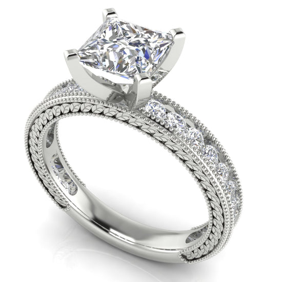 Nature Milgrain Princess Cut Moissanite Engagement Ring