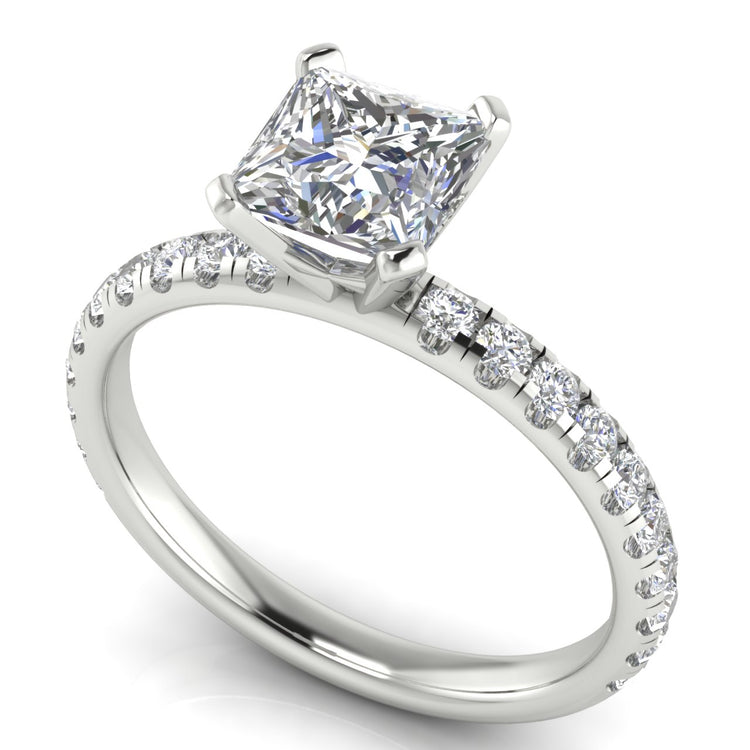 Classic Pave Princess Cut Moissanite Engagement Ring