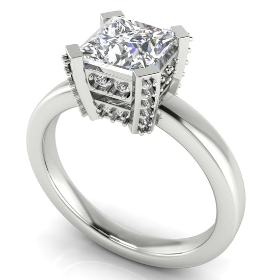 Architectural Pave Princess Cut Moissanite Engagement Ring