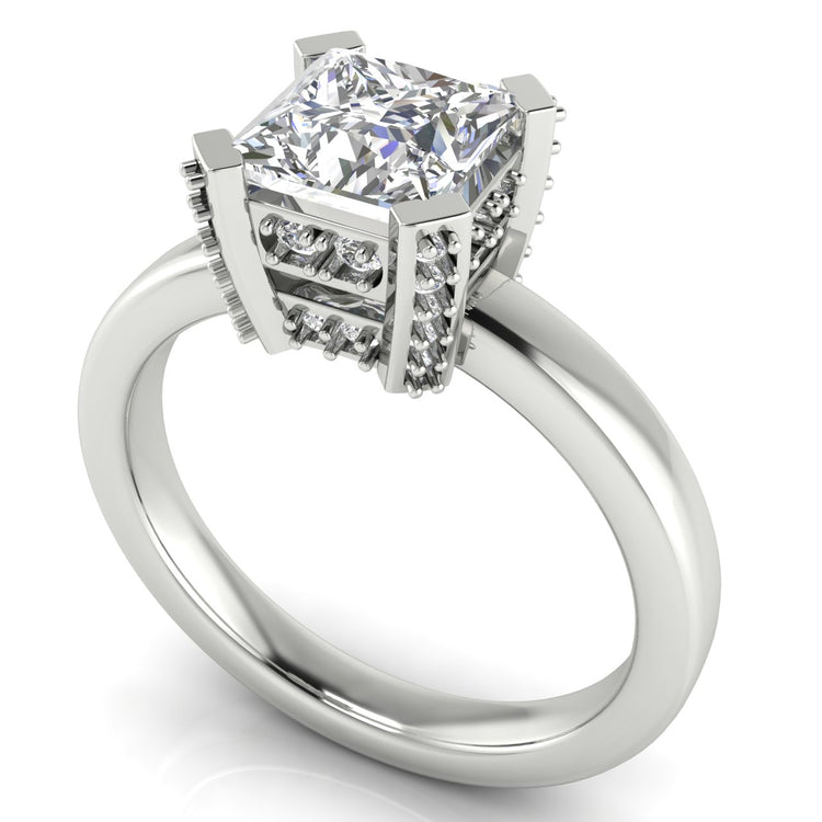 Architectural Pave Princess Cut Lab Diamond Engagement Ring