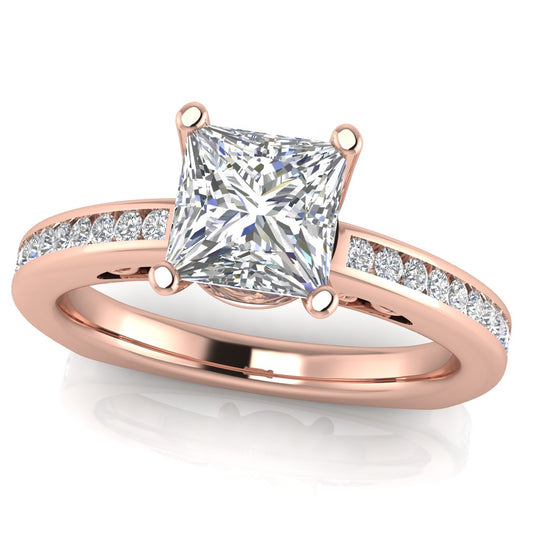 Euro Channel Set Princess Cut Moissanite Engagement Ring