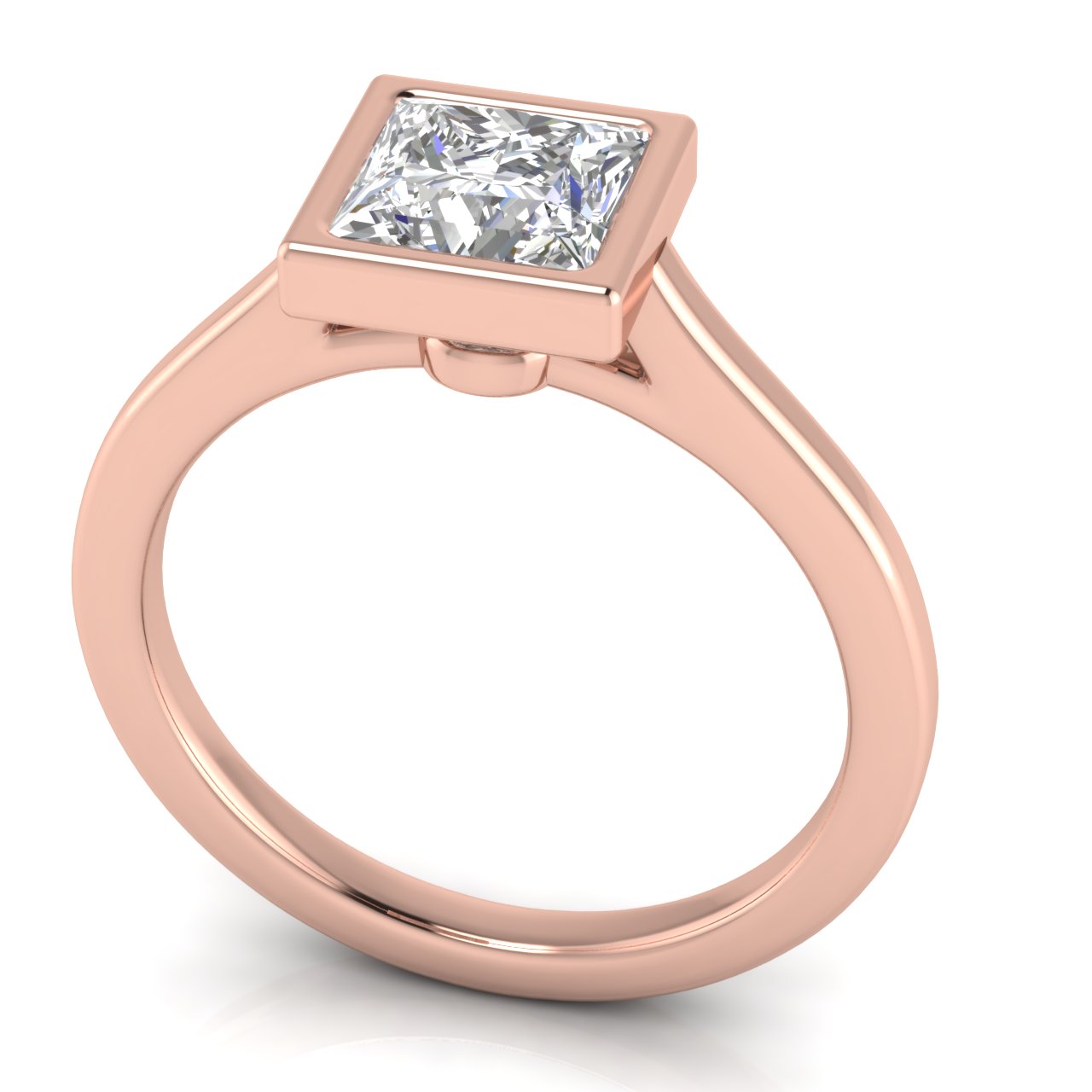 Floating Bezel Princess Cut Moissanite Engagement Ring