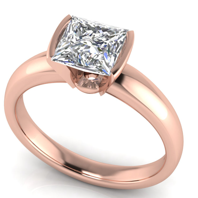 Half Bazel Floating Princess Cut Moissanite Engagement Ring