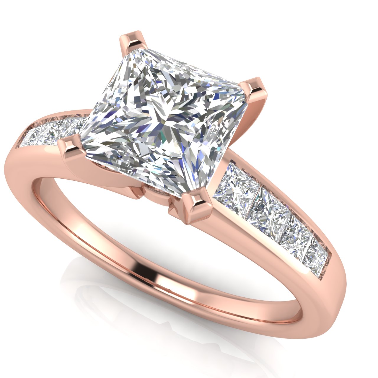 Princess Channel Set Princess Cut Moissanite Engagement Ring