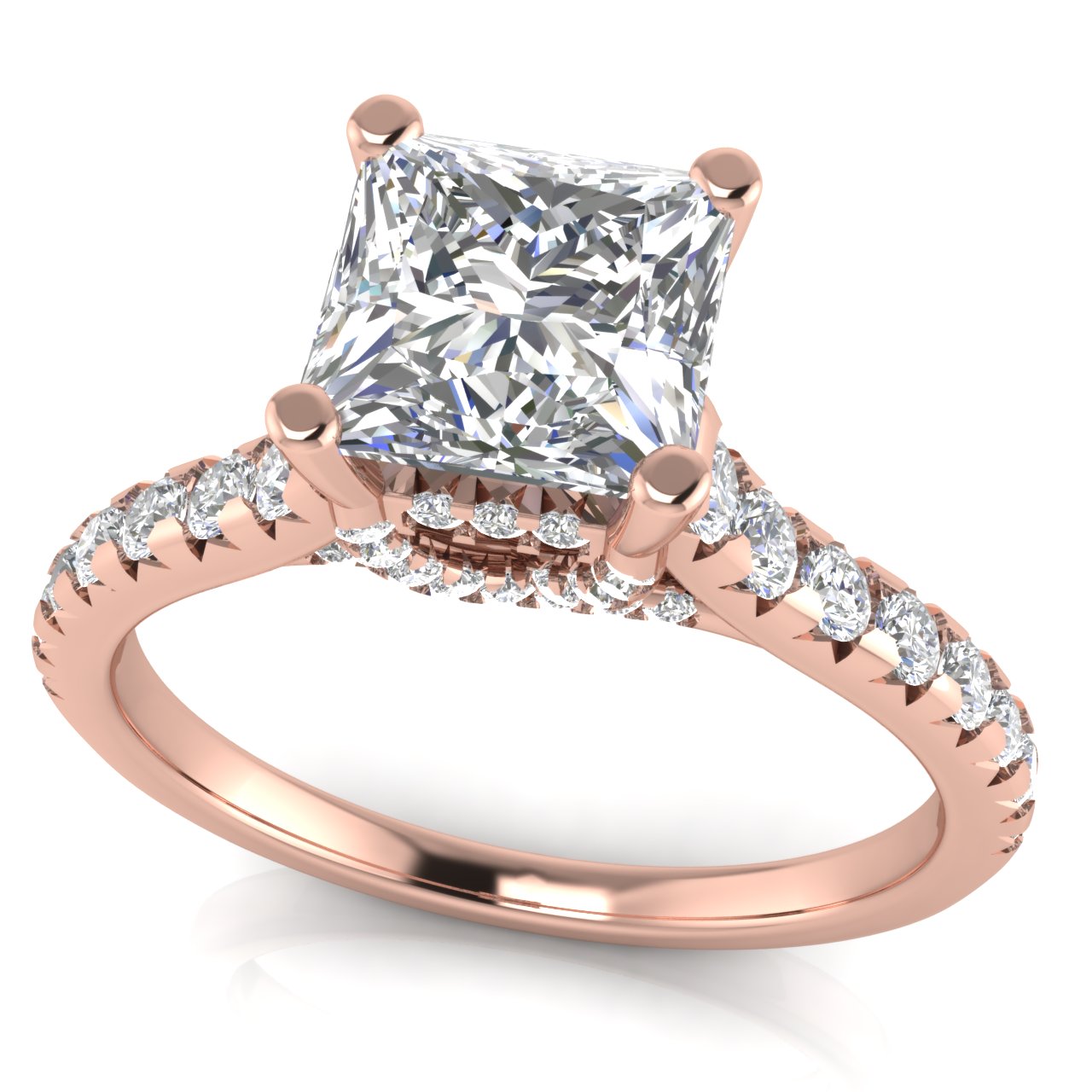 Bridge Pave Princess Cut Lab Diamond Engagement Ring