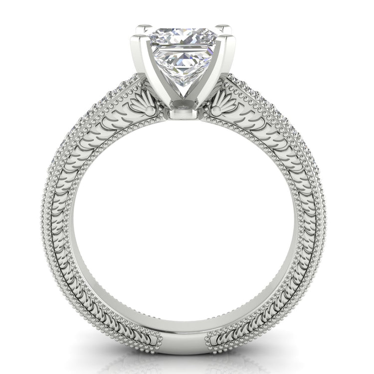 Tapered Vintage Inspired Princess Cut Moissanite Engagement Ring