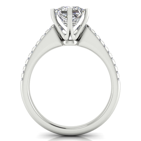 French Pave Princess Cut Lab Diamond Engagement Ring