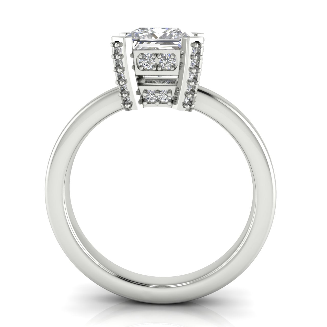 Architectural Pave Princess Cut Moissanite Engagement Ring