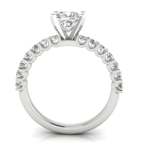 U Prong Pave Princess Cut Moissanite Engagement Ring