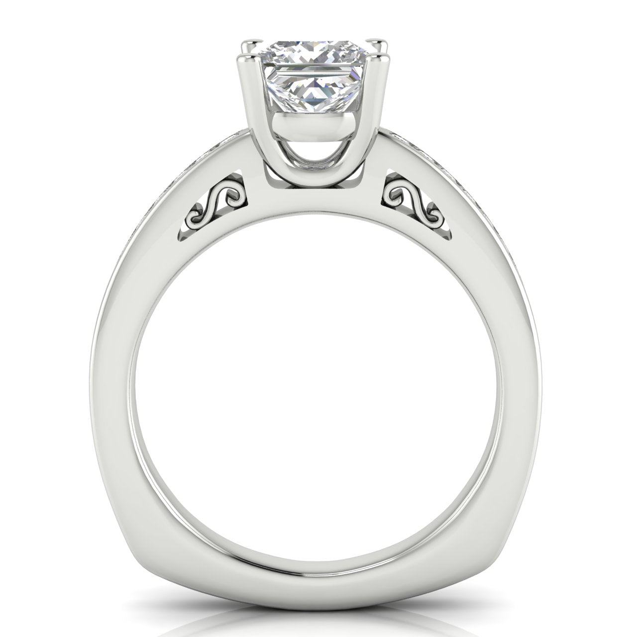 Euro Channel Set Princess Cut Moissanite Engagement Ring