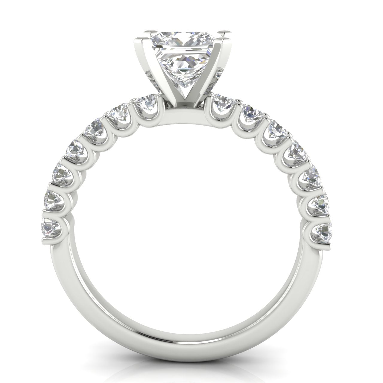 U Prong Pave Princess Cut Lab Diamond Engagement Ring