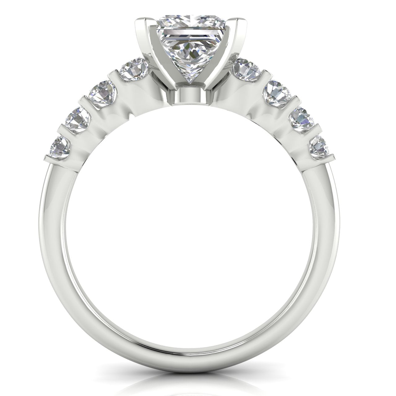 Graduated Pave Princess Cut Moissanite Engagement Ring