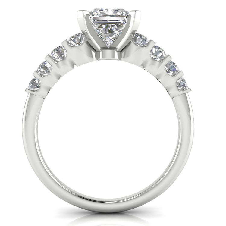 Graduated Pave Princess Cut Lab Diamond Engagement Ring