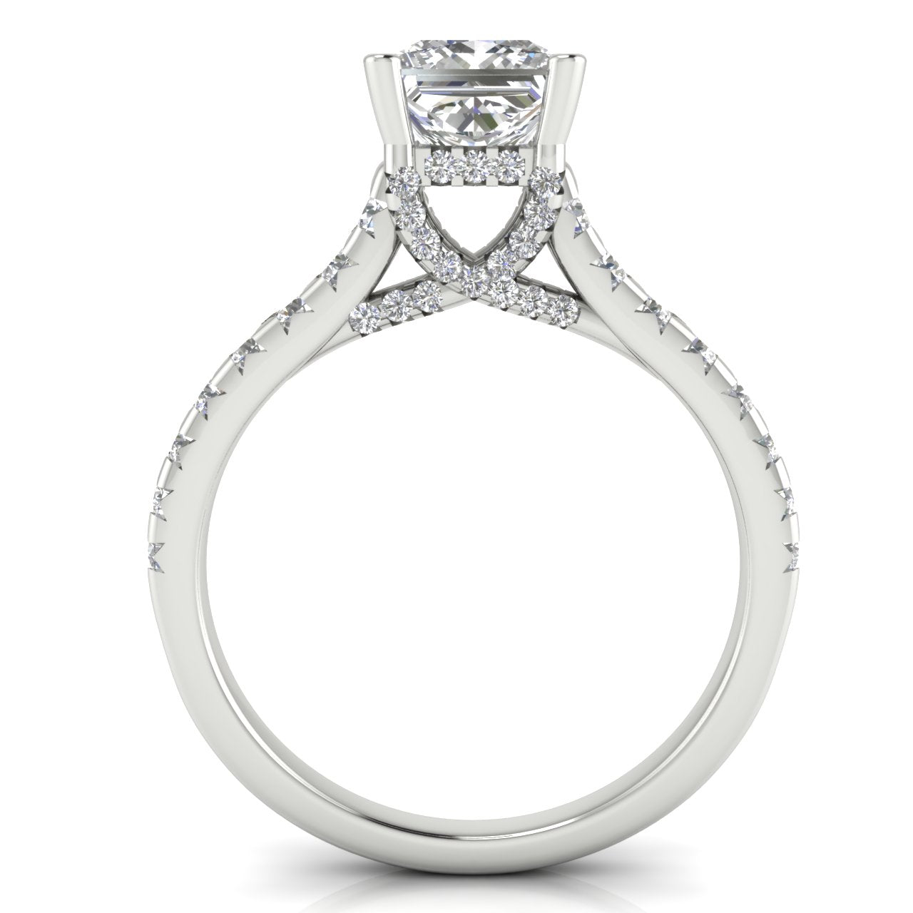 Bridge Pave Princess Cut Lab Diamond Engagement Ring