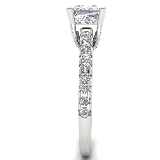 Bridge Pave Princess Cut Lab Diamond Engagement Ring