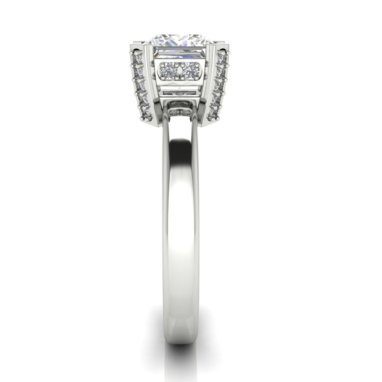 Architectural Pave Princess Cut Moissanite Engagement Ring