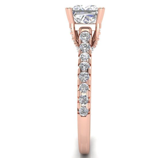 Bridge Pave Princess Cut Lab Diamond Engagement Ring