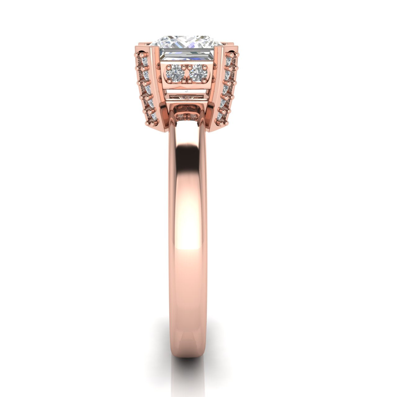 Architectural Pave Princess Cut Moissanite Engagement Ring