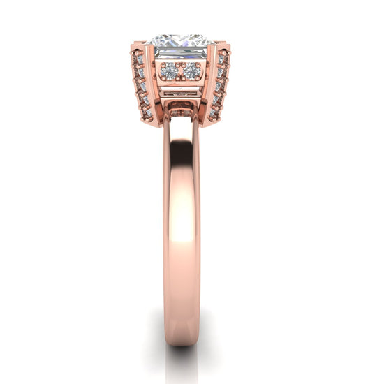 Architectural Pave Princess Cut Lab Diamond Engagement Ring