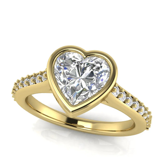 Pave Bezel Heart Shaped Lab Diamond Engagement Ring