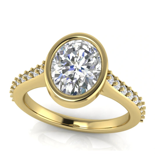 Pave Bezel Oval Cut Lab Diamond Engagement Ring