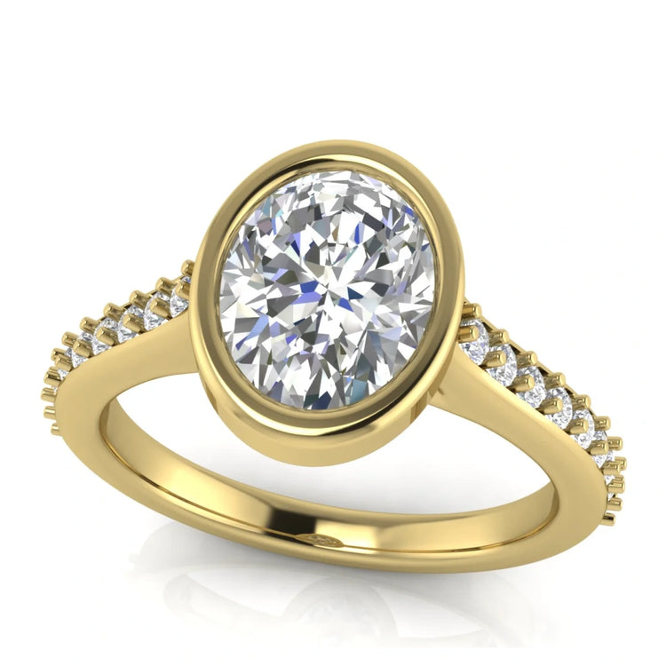 Pave Bezel Oval Cut Lab Diamond Engagement Ring