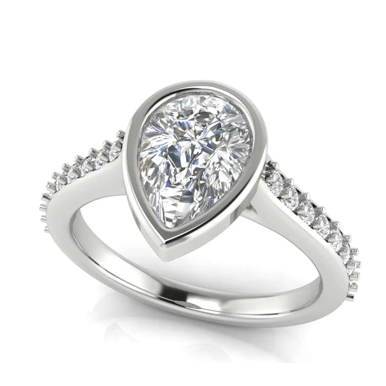 Pave Bezel Set Pear Shaped Lab Diamond Engagement Ring