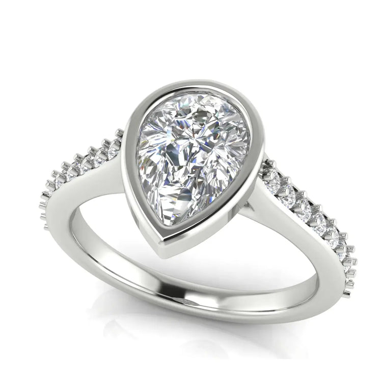 Pave Bezel Set Pear Shaped Lab Diamond Engagement Ring