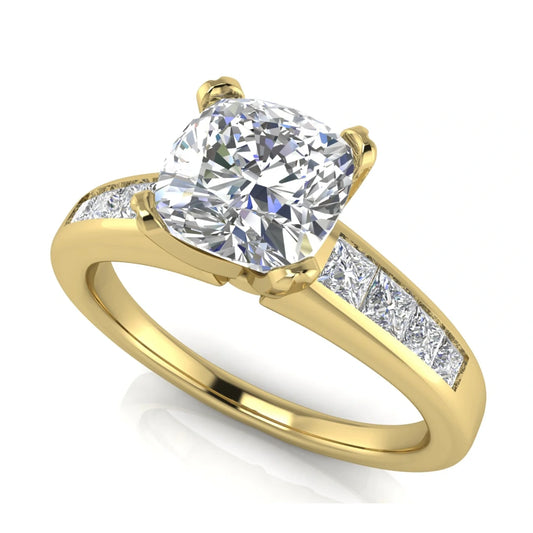 Princess Channel Set Cushion Cut Lab Diamond Engagement Ring