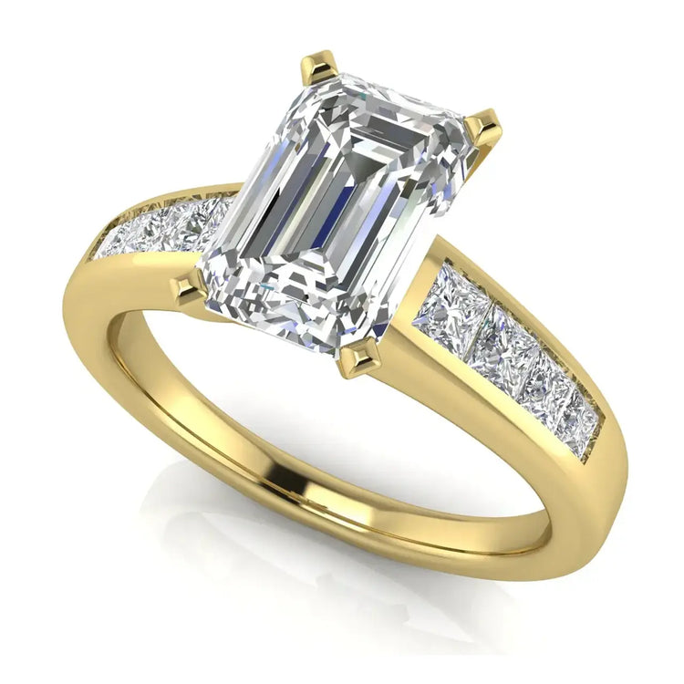 Princess Channel Set Emerald Cut Lab Diamond Engagement Ring