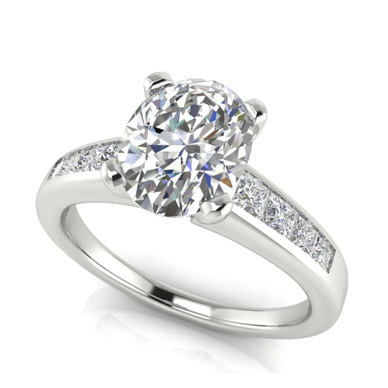 Princess Channel Set Oval Cut Lab Diamond Engagement Ring