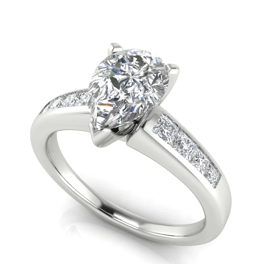 Princess Channel Set Pear Shaped Lab Diamond Engagement Ring