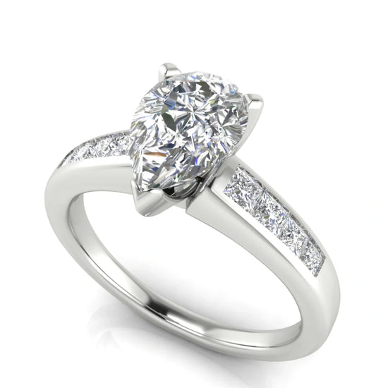 Princess Channel Set Pear Shaped Lab Diamond Engagement Ring