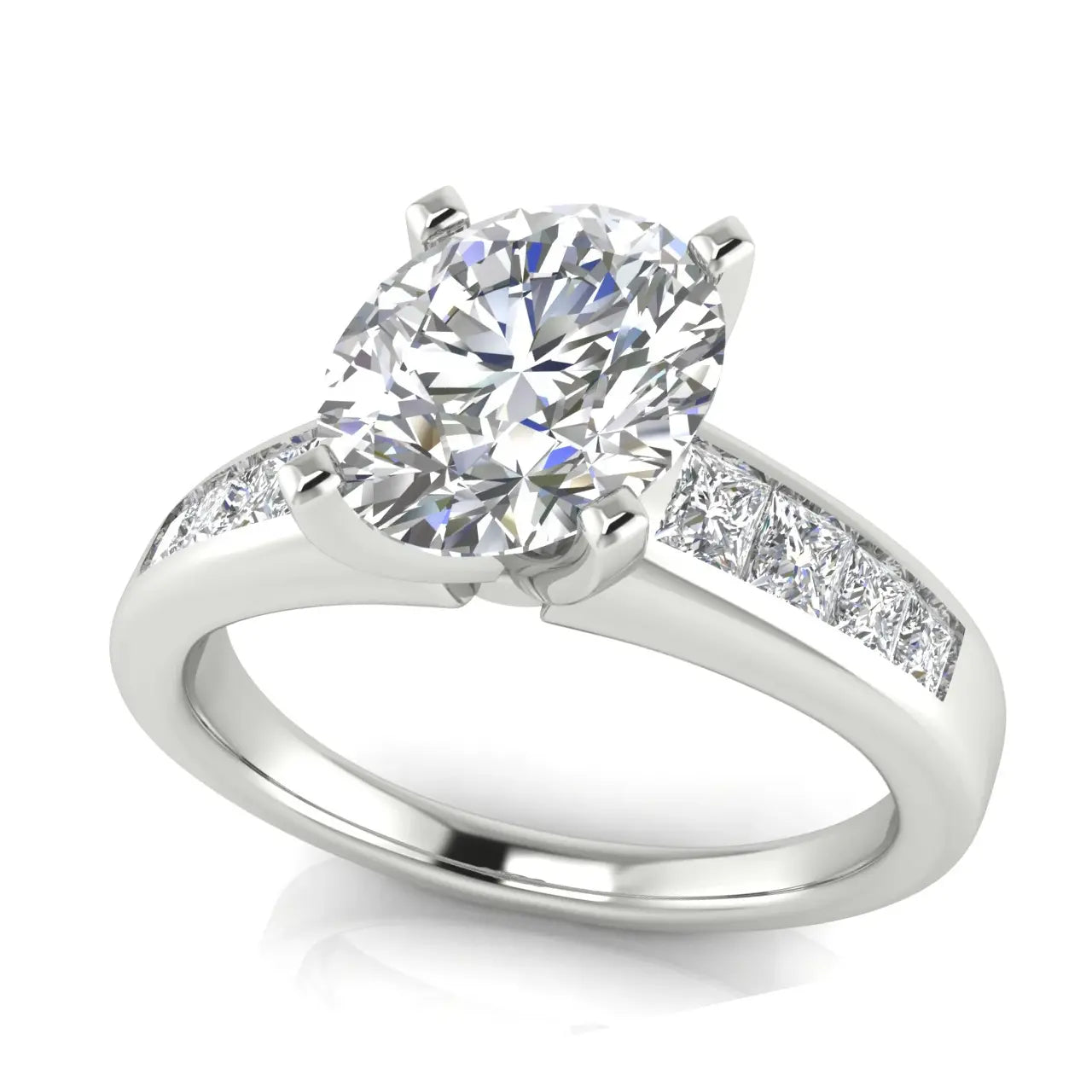 Princess Channel Set Round Cut Lab Diamond Engagement Ring