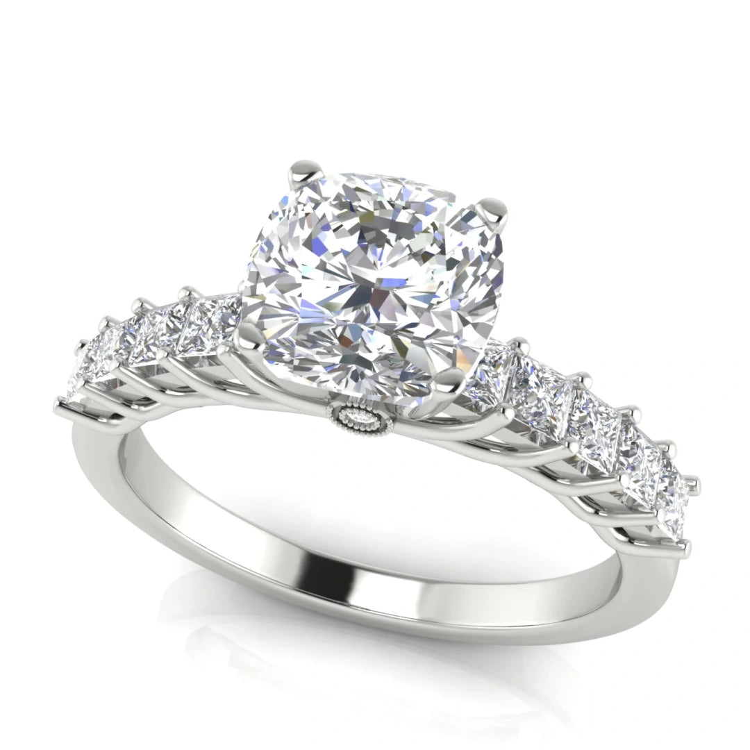 Princess Paved Cushion Cut Lab Diamond Engagement Ring