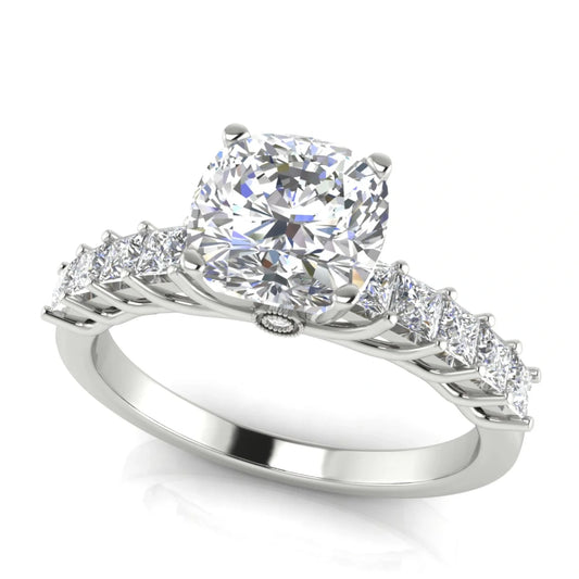 Princess Paved Cushion Cut Lab Diamond Engagement Ring