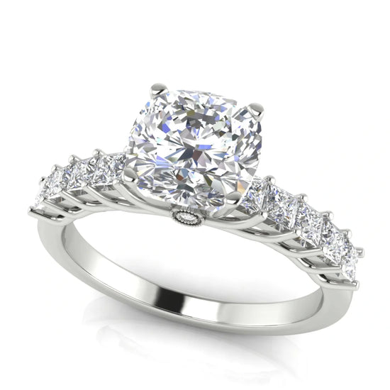 Princess Paved Cushion Cut Lab Diamond Engagement Ring